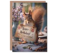 Artery8 Birthday Card Cute Red Squirrel on Table Holding Sign For Her Gran Sister Niece Daughter Wife Woman Greeting Card
