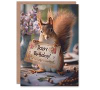 Artery8 Birthday Card Cute Red Squirrel on Table Holding Sign For Her Gran Sister Niece Daughter Wife Woman Greeting Card