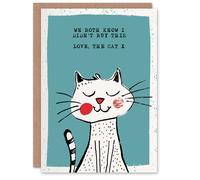 Artery8 Birthday Card Cute White Kitty Cartoon From The Cat Greeting Card in Blue Artery8 Blue