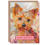 Artery8 Birthday Card Cute Yorkshire Terrier Dog Lover Fractal Portrait For Her Gran Sister Niece Daughter Wife Woman Greeting Card