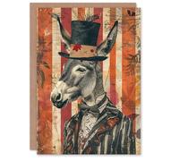 Artery8 Birthday Card Dapper Donkey Bow Tie Suit and Top Hat Collage Blank Arty Art All Occasion Greeting Card