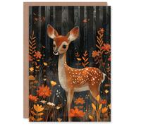 Artery8 Birthday Card Deer in Autumn Forest Cute Fawn For Child Kids Son Daughter Greeting Card