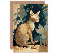 Artery8 Birthday Card Devon Rex Cat with Flower Pattern Fur Modern Art Birthday Artery8 Multicolor