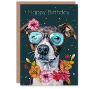 Artery8 Birthday Card Dog Lover Floral Jack Russell Glasses For Her Gran Sister Niece Daughter Wife Woman Greeting Card