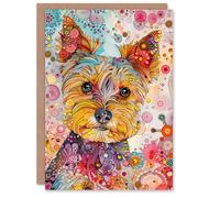 Artery8 Birthday Card Dog Lover Yorkshire Terrier Colourful Fun Portrait For Child Kids Son Daughter Greeting Card