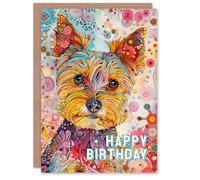 Artery8 Birthday Card Dog Lover Yorkshire Terrier Fun Colourful Portrait For Child Kids Son Daughter Greeting Card