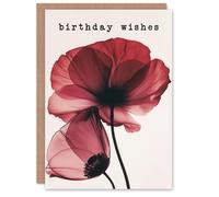 Artery8 Birthday Card Elegant Poppy Flowers Bright Floral Xray Art For Her Gran Sister Niece Daughter Wife Woman Greeting Card