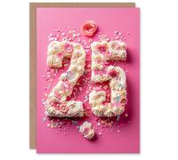 Artery8 Birthday Card Fancy Floral Number Cake Pink 25 Twenty Five For Her Woman Sister Niece Daughter Granddaughter Greeting Card