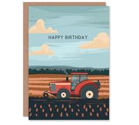 Artery8 Birthday Card Farm Tractor Farming Crop Simple Design For Him Man Male Dad Brother Son Papa Grandad Greeting Card