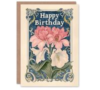 Artery8 Birthday Card Floral Art Nouveau Pink Lily Flower For Her Gran Sister Niece Daughter Wife Woman Greeting Card