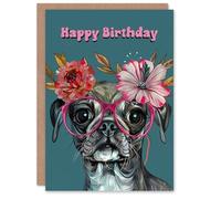 Artery8 Birthday Card Floral Chihuahua Pug Dog Lover Glasses For Her Gran Sister Niece Daughter Wife Woman Greeting Card