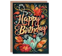 Artery8 Birthday Card Floral Exotic Flower Blooms For Her Gran Sister Niece Daughter Wife Woman Greeting Card