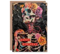 Artery8 Birthday Card Floral Gothic Memento Mori Skeleton Collage For Her Gran Sister Niece Daughter Wife Woman Greeting Card
