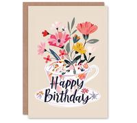 Artery8 Birthday Card Floral Wildflowers in Tea Cup For Her Gran Sister Niece Daughter Wife Woman Greeting Card