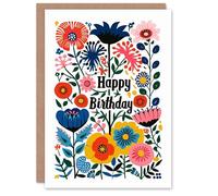 Birthday Card Flower Pattern Bright Floral Design For Her Gran Sister Niece Daughter Wife Greeting Card Artery8 Multi One Size