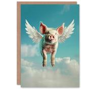 Artery8 Birthday Card Flying Pig Cute Animal Lover Wings Angel For Him Her Man Woman Girl Boy Wife Husband Greeting Card