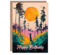 Artery8 Birthday Card Forest Sunrise Joy Abstract Landscape Painting Blank For Him Or Her Art Greeting Card