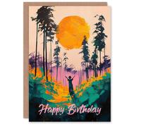 Artery8 Birthday Card Forest Sunrise Joy Abstract Landscape Painting in Pink Artery8 Pink