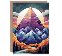 Artery8 Birthday Card Full Moon Esoteric Pyramid Mountain Landscape Artery8 Multicolor