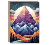 Artery8 Birthday Card Full Moon Esoteric Pyramid Mountain Landscape For Her Gran Sister Niece Daughter Wife Woman Greeting Card