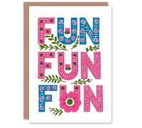 Artery8 Birthday Card Fun Pink Blue Floral Pattern Typography Greeting Card Artery8 Pink