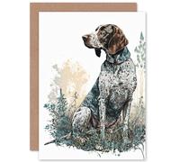 Artery8 German Pointer Dog Sitting in Field Modern Detailed Illustration Art Birthday Sealed Greeting Card Plus Envelope Blank inside