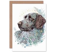 Artery8 German Wirehaired Pointer Dog Nature Spirit Animal Modern Multicoloured Illustration Art Birthday Sealed Greeting Card Plus Envelope Blank inside