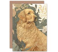 Artery8 Birthday Card Golden Retriever Dog in Nature Soft Pastel Colour Art Birthday Artery8 Multicolor