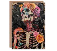 Artery8 Birthday Card Gothic Memento Mori Floral Skeleton Collage For Her Gran Sister Niece Daughter Wife Woman Greeting Card