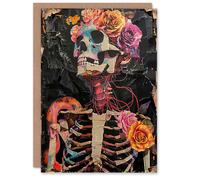 Artery8 Birthday Card Gothic Memento Mori Floral Skeleton Collage For Her Gran Sister Niece Daughter Wife Woman Greeting Card