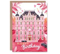 Artery8 Birthday Card Grand Pink Hotel Budapest Painting For Her Gran Sister Niece Daughter Wife Woman Greeting Card