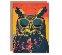 Artery8 Birthday Card Great Horned Owl Sunglasses Retro Colourful For Him Man Male Dad Brother Son Papa Grandad Greeting Card