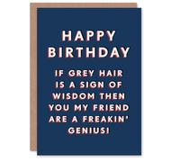 Artery8 Birthday Card Grey Hair Wisdom Genius For Him Man Male Dad Brother Son Papa Grandad Greeting Card Fun Funny Humour Joke