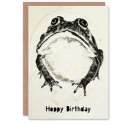 Artery8 Birthday Card Grumpy Frog Black White Hoppy Pun Ink Drawing For Him Man Male Dad Brother Son Papa Grandad Greeting Card