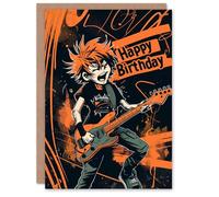 Artery8 Birthday Card Guitar Rock Metal Music Comic Book Cartoon For Child Kids Son Daughter Greeting Card