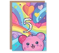 Artery8 Birthday Card Hamster Bear Rainbow Kawaii Cartoon Cute 5th 5 Year Old For Child Kids Son Daughter Greeting Card