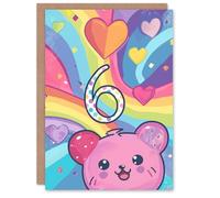 Artery8 Birthday Card Hamster Bear Rainbow Kawaii Cartoon Cute 6th 6 Year Old For Child Kids Son Daughter Greeting Card