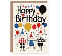 Artery8 Birthday Card Happy Clowns Balloons Fun Simple Shapes For Child Kids Son Daughter Greeting Card