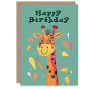 Artery8 Birthday Card Happy Giraffe Head Cute Animal Drawing For Child Kids Son Daughter Greeting Card