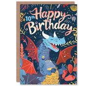 Artery8 Birthday Card Happy Laughing Dragon Design Fun Joy 10th 10 Year Old For Child Kids Son Daughter Greeting Card