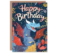 Artery8 Birthday Card Happy Laughing Dragon Design Fun Joy For Child Kids Son Daughter Greeting Card