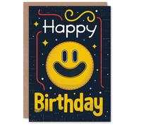 Artery8 Birthday Card Happy Smiley Face Retro Video Game Style For Child Kids Son Daughter Greeting Card in Yellow Artery8 Yellow