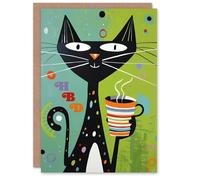 Artery8 Birthday Card HBD Cat Lover Happy Kitty with Coffee Cup For Her Gran Sister Niece Daughter Wife Woman Greeting Card