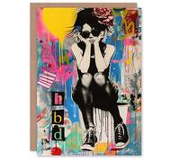 Artery8 Birthday Card HBD Grumpy Punk Girl Bright Colourful Graffiti For Her Gran Sister Niece Daughter Wife Woman Greeting Card