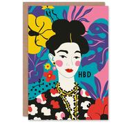 Artery8 Birthday Card HBD Modern Geisha Floral Bold Portrait For Her Gran Sister Niece Daughter Wife Woman Greeting Card
