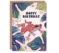 Artery8 Birthday Card Hoppy Colourful Jungle Frog Bright Folk Art For Her Gran Sister Niece Daughter Wife Woman Greeting Card