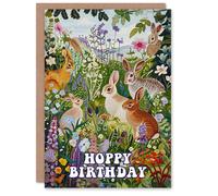 Artery8 Birthday Card Hoppy Cute Bunny Rabbits in Flower Meadow For Her Gran Sister Niece Daughter Wife Woman Greeting Card