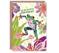 Artery8 Birthday Card Hoppy Frog Jumping Flowers Colourful Bright For Child Kids Son Daughter Greeting Card