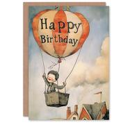 Artery8 Birthday Card Hot Air Balloon Adventure Drawing Cute For Child Kids Son Daughter Greeting Card