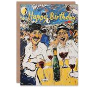 Artery8 Birthday Card Italian Men Drinking Wine Painting Old Friends For Him Man Male Dad Brother Son Papa Grandad Greeting Card